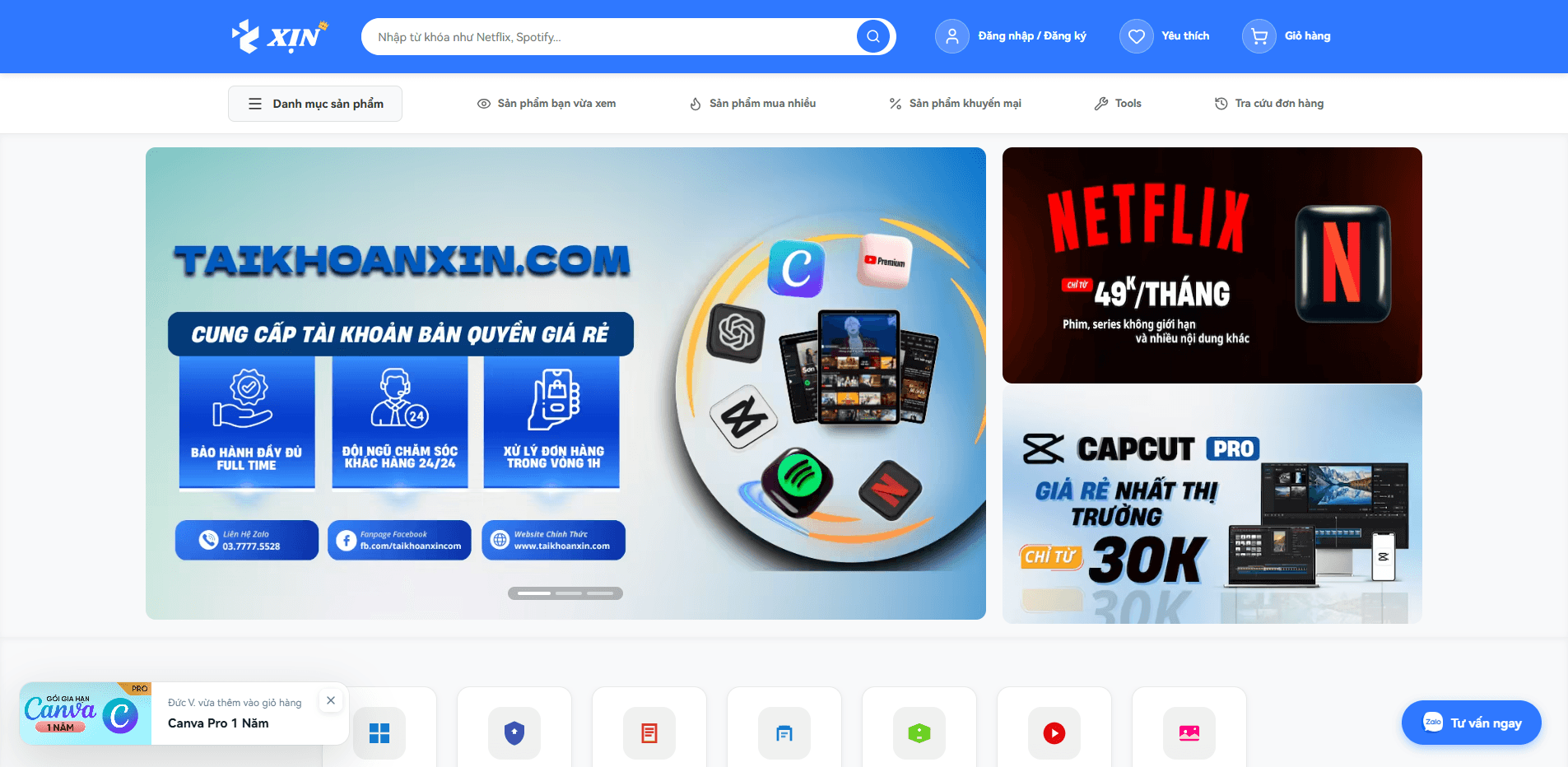 TAIKHOANXIN Interface